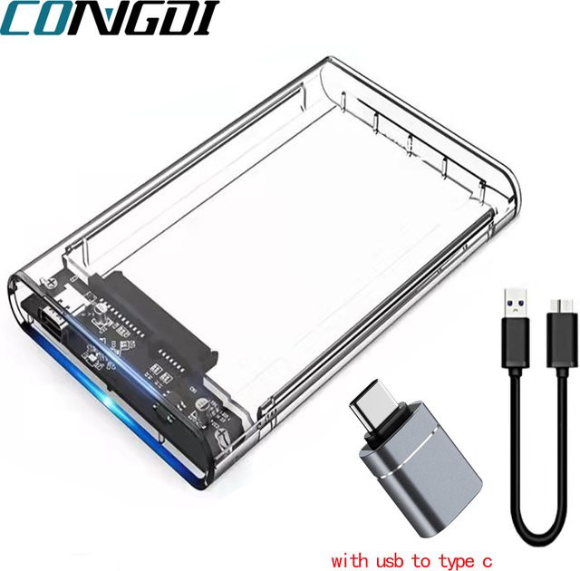 Congdi USB 3.0 HDD Enclosure für 2.5 Zoll SATA SSD und Festplatten, 5Gbps Übertragungsrate, Transparent - Bild 1