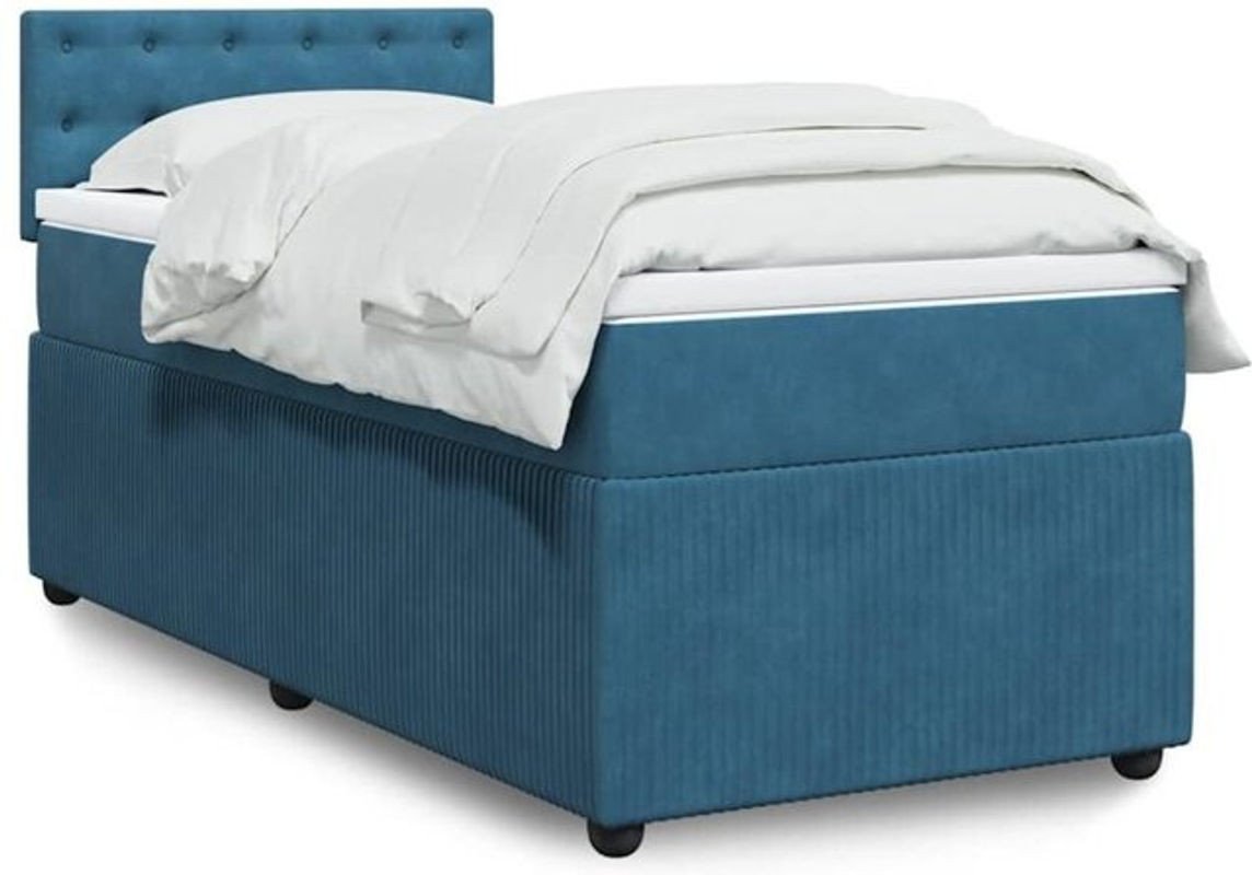 Vidaxl Boxspringbett mit Matratze in Blau aus Samt, B/T/H: 90 x 190 x 100,5 cm - Bild 1