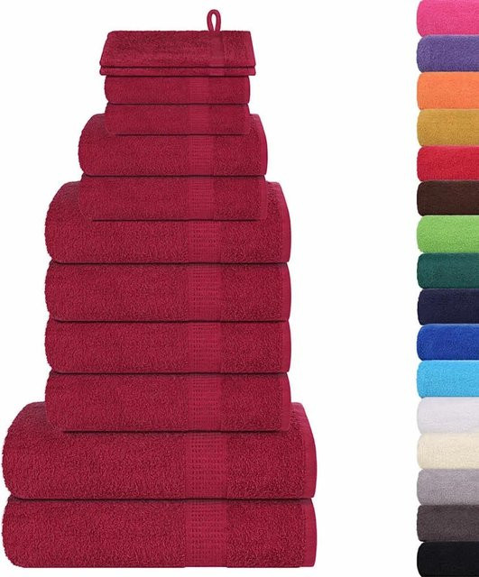 vidaXL 12-teiliges Handtuch-Set aus 100% Baumwolle in Rot mit 360 g/m² - Bild 1