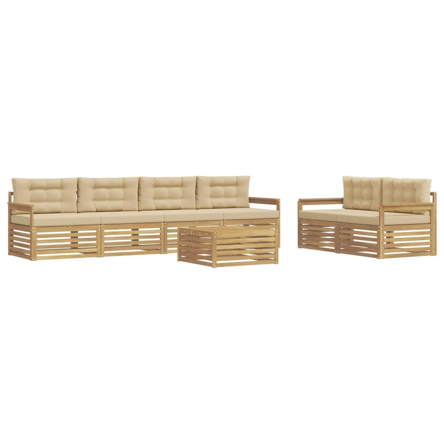 vidaXL 7-tlg. Outdoor-Sofagarnitur aus Akazienholz mit Kissen in Weiß und Beige - Bild 2