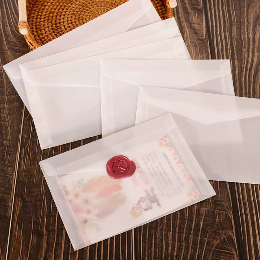 10 Stück Vintage Briefumschläge aus halb transparentem Schwefelgelb Papier für Hochzeits-Einladungen und Geschenkverpackungen - Bild 3