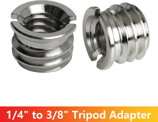 EXSKOF Adapter aus Edelstahl für DSLR Kamera: 1/4"-20 Buchse auf 3/8"-16 Außengewinde, Farbe: Silber - Bild 1