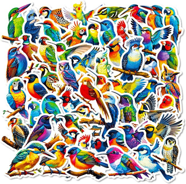 56 oder 112 Stück bunte Vogel-Doodle-Aufkleber mit klarem Muster für Telefon, Fenster, Kühlschrank und Möbel - Bild 1