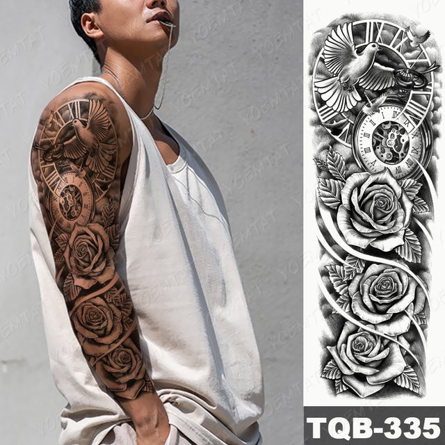 YOEMTAT Temporäre Tattoo Aufkleber, Unisex, Rose Blume Taube Vogel - Bild 1