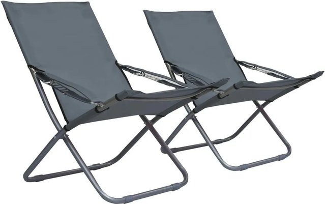 Furnicato Set aus 2 klappbaren Strandstühlen aus grauem 600D Oxford Stoff und Stahl - Bild 1