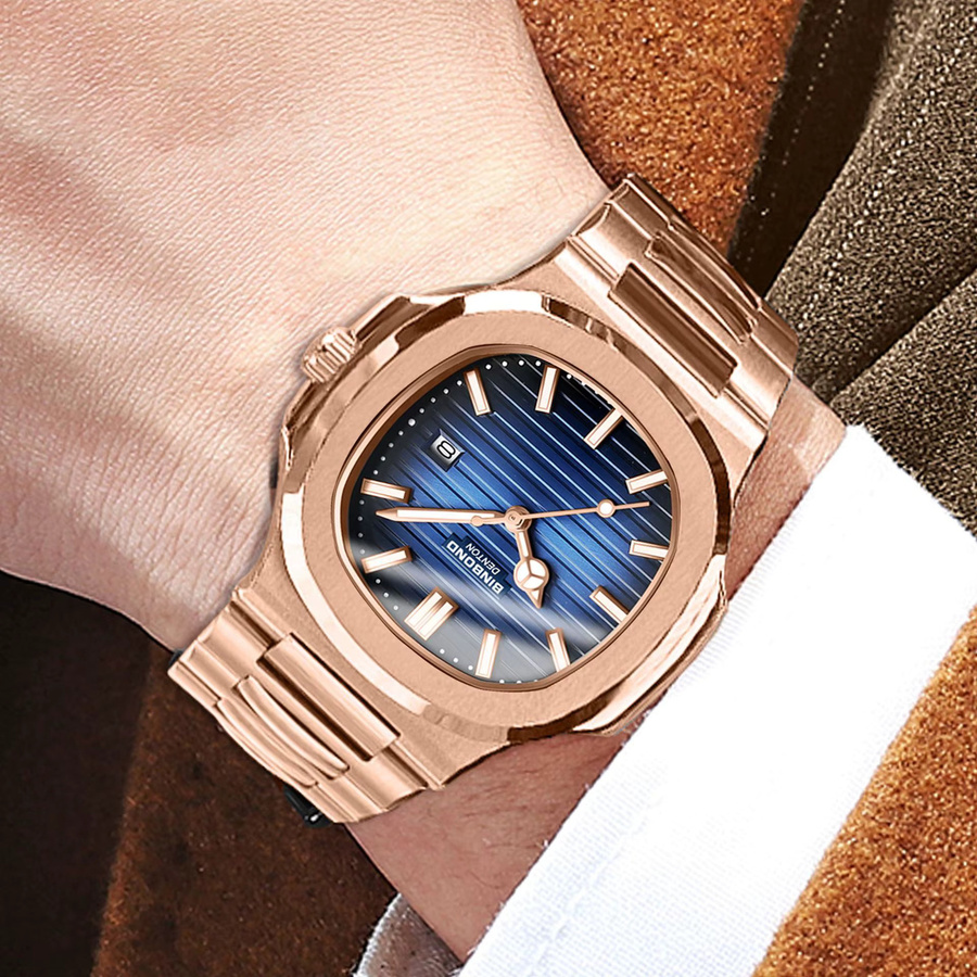 BINBOND Armbanduhr Quarz, Edelstahl, Blau, Roségold, Herren - Bild 5