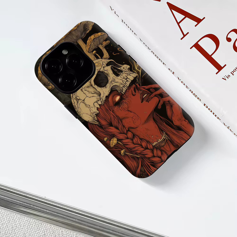 Robuste iPhone Handyhülle mit Totenkopf- und Pilz-Design für Apple iPhone 17 16 15 14 13 Pro Max Plus, magnetisch, Mehrschicht-Schutz, Multicolor - Bild 3