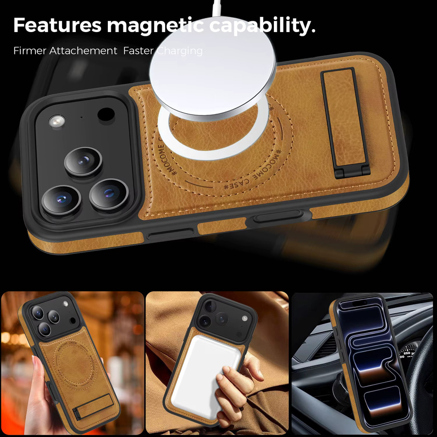 Magnetische Leder-Schutzhülle für iPhone 17 Pro Max, iPhone 17 Pro und iPhone 17 Air mit Standhalterung und MagSafe Unterstützung in Schwarz - Bild 2