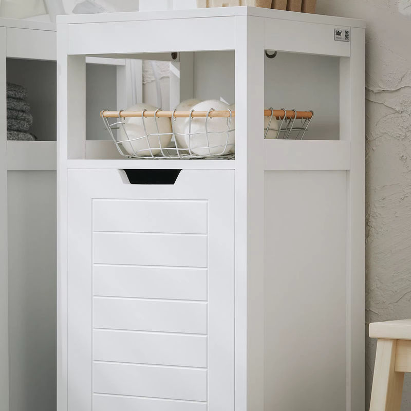 SoBuy Wäscheschrank aus Holz mit ausklappbarem Wäschesack in Weiß BZR122-W, B/T/H: 30 x 30 x 90 cm - Bild 4