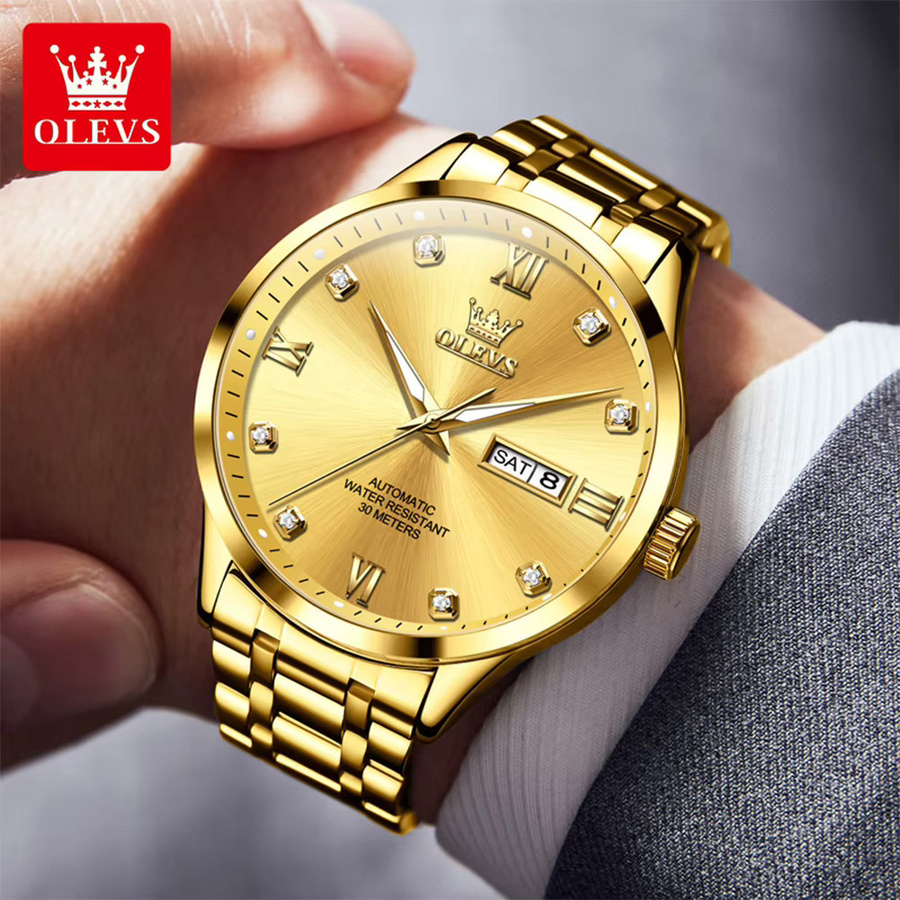 OLEVS Armbanduhr Automatik, Edelstahl, Gold, Herren - Bild 4