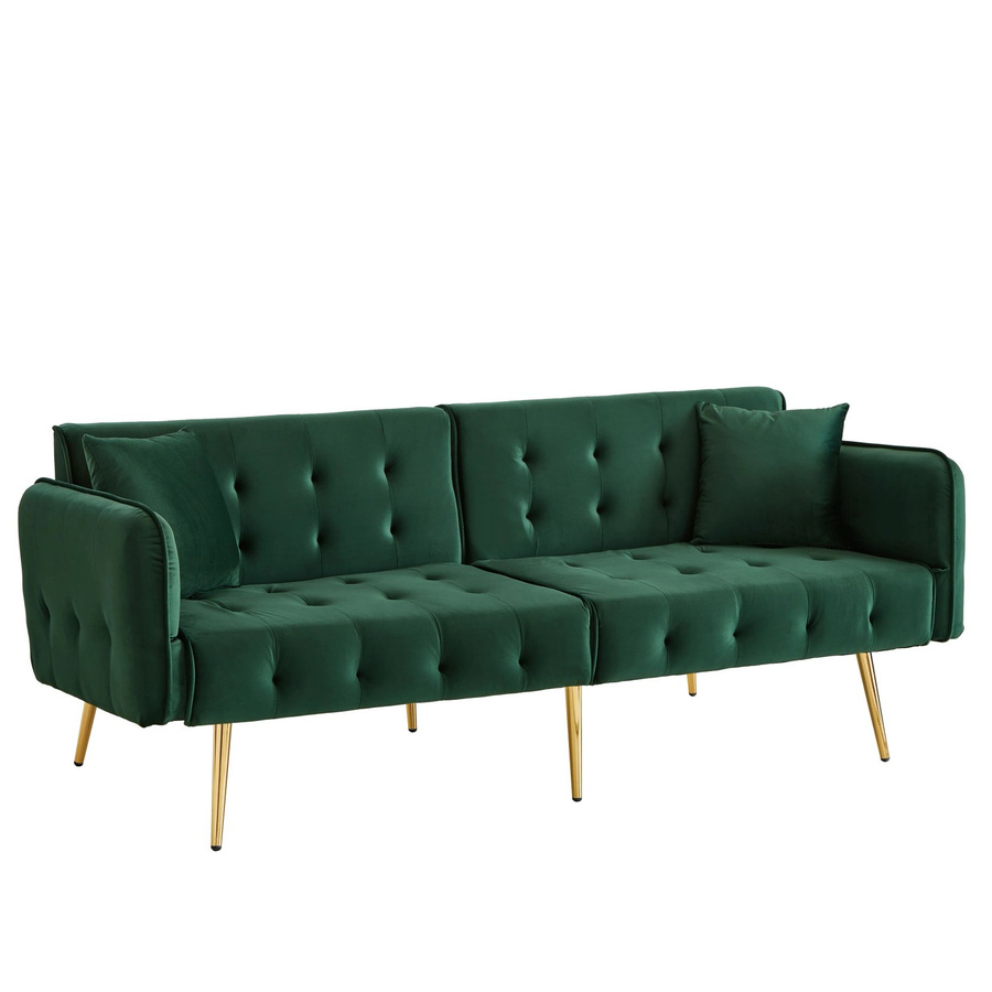 Merax Schlafsofa 2-Sitzer aus grünem Velours mit verstellbarer Kopfstütze und passenden Kissen - Bild 2