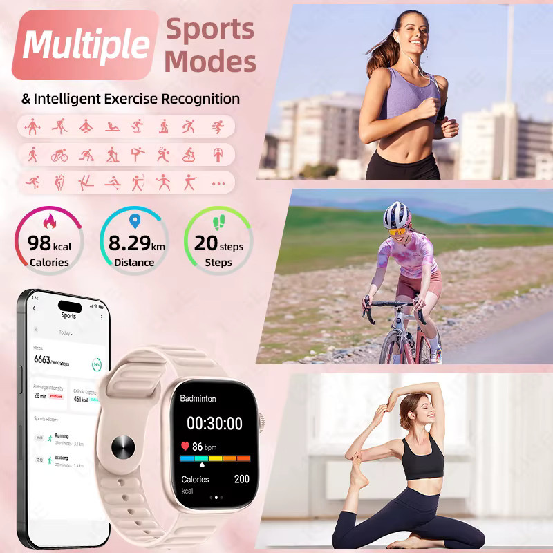 LIGE Smartwatch, 1,83 Zoll, Schwarz, Silikon, Herren - Bild 4