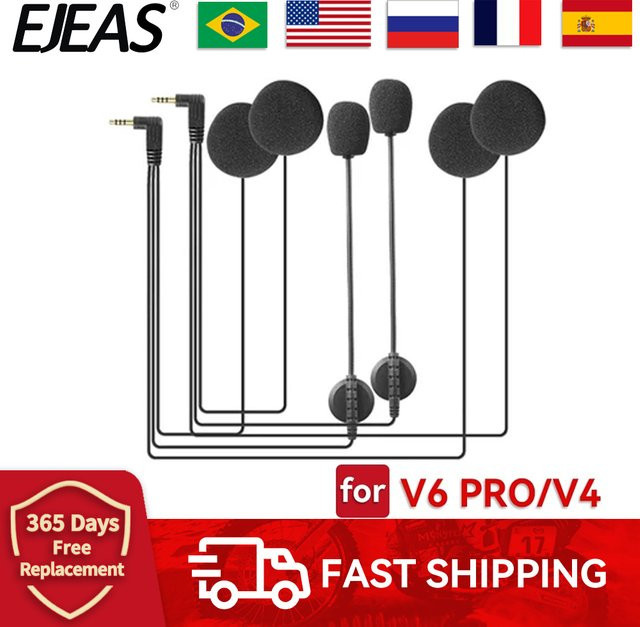 EJEAS V6 PRO Bluetooth Helm-Gegensprechanlage in Schwarz mit 3,5 mm Mikrofon und Headset für Vnetphone V4 Motorradkommunikation - Bild 1