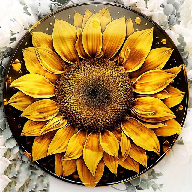 Rundes Metallschild Potdemiel mit Herbst-Sonnenblumen-Kranz Design, Durchmesser: 20,3 cm - Bild 1