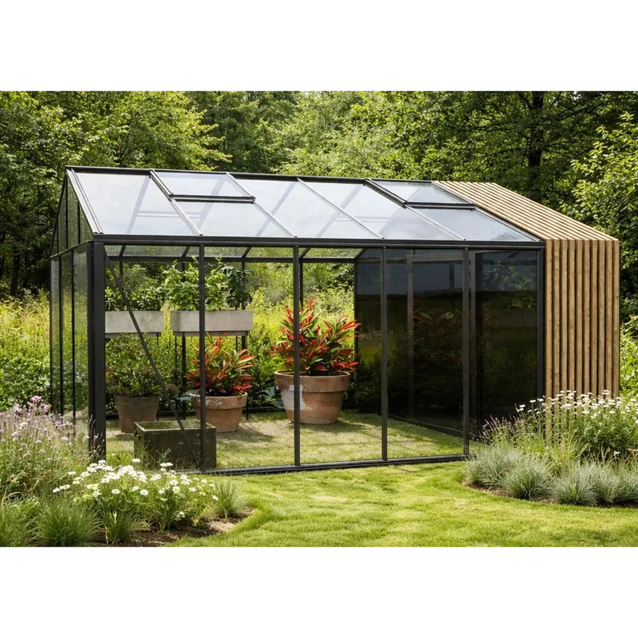 Bloomcabin Gewächshaus Klassik mit Accoya-Fusion und integriertem Stauraum in Schwarz - Bild 2
