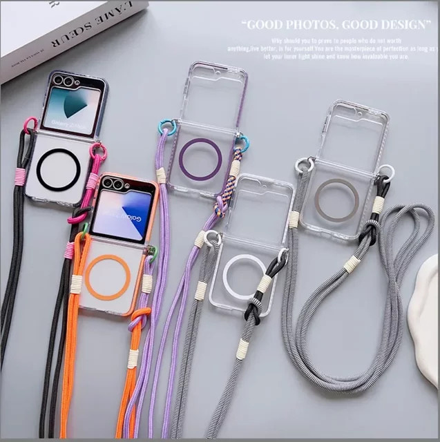 Transparente MagSafe Magnetische Crossbody Lanyard Schutzhülle für Samsung Galaxy Z Flip 6 5 4 3 5G - Bild 1