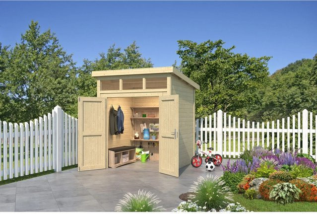 Lasita Gartenhaus Kibo 1 aus Holz in Natur/Beige mit Flachdach B/H/T: 220 x 245,1 x 223,5 cm - Bild 1