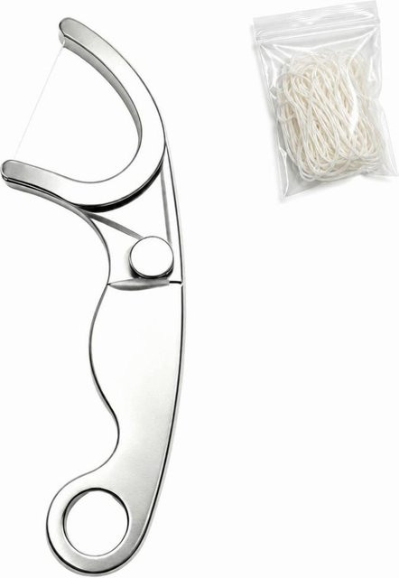 Edelstahl Zahnseidenpickser, wiederbefüllbarer Zahnstocher, Metall-Zahnseidenhalter - Bild 1