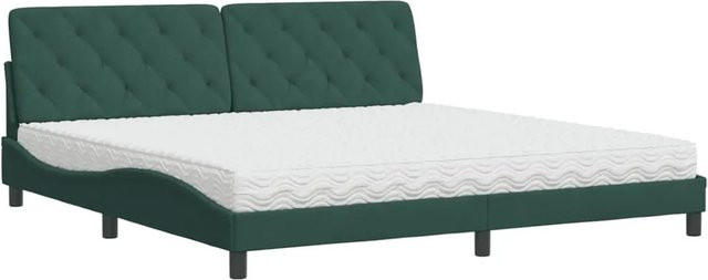 vidaXL Bett mit Matratze aus Samt in Dunkelgrün und Weiß, B/T/H: 200 x 200 x 205 cm - Bild 1