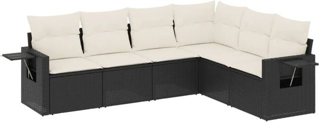 vidaXL 6-teilige Garten-Sofagarnitur in L-Form aus Poly-Rattan mit Kissen in Schwarz-Creme - Bild 1