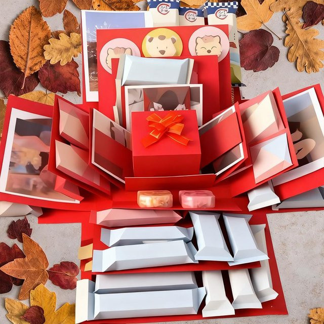 Kreative 5-lagige Explosions-Geschenkbox aus Papier in Pink und Rot für Geburtstag und Hochzeit - Bild 1