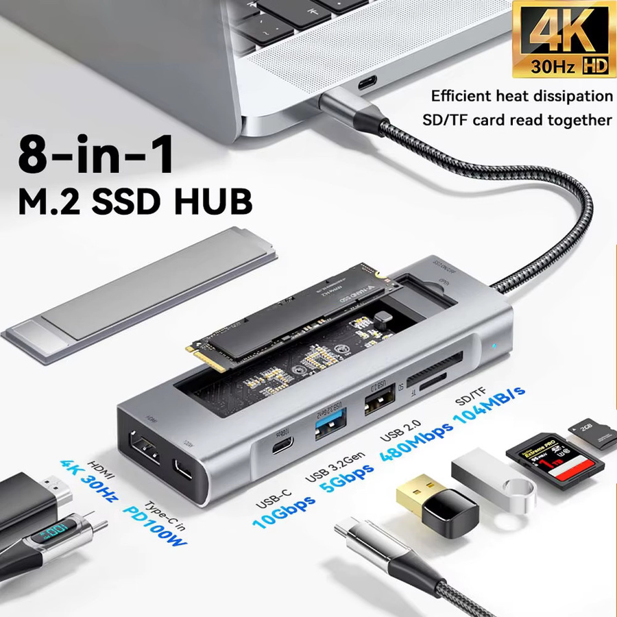 8-in-1 USB-C Dockingstation von kebidumei mit M.2 SSD Speicherfunktion, HDMI und PD 100W für MacBook Pro und Air M1/M2 - Bild 2