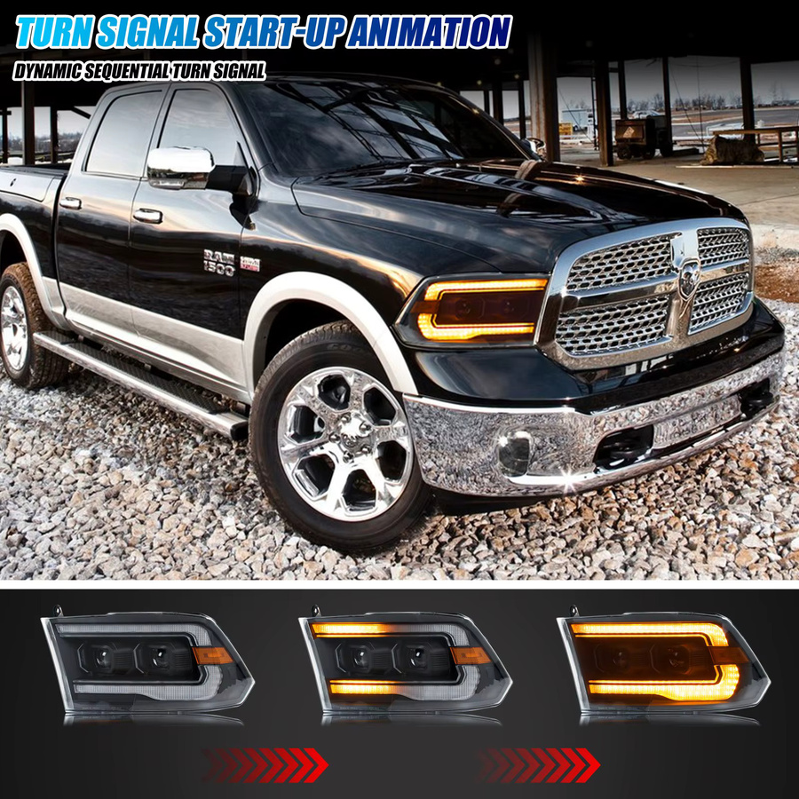 LED-Scheinwerfer für Dodge Ram 1500 2500 3500 4. Generation 2009–2018 mit Dual-Projektor, DRL und sequentieller Anzeige in Schwarz - Bild 4