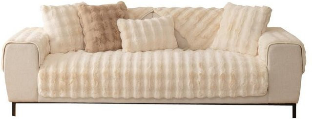 Beiges Kaninchen Plüsch Sofakissen für den Winter, quadratisch, B/T/H: 70 x 70 x 1 cm - Bild 1