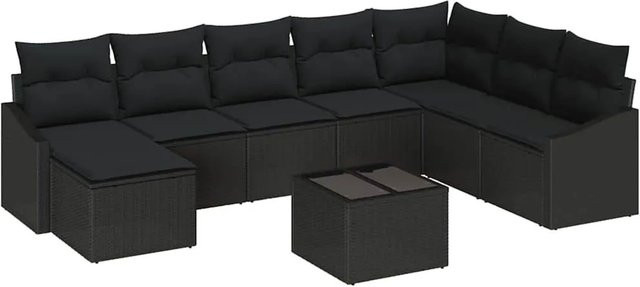 vidaXL Gartensofa-Set in L-Form mit 8 Kissen, Schwarz, Poly-Rattan und Metallgestell - Bild 1