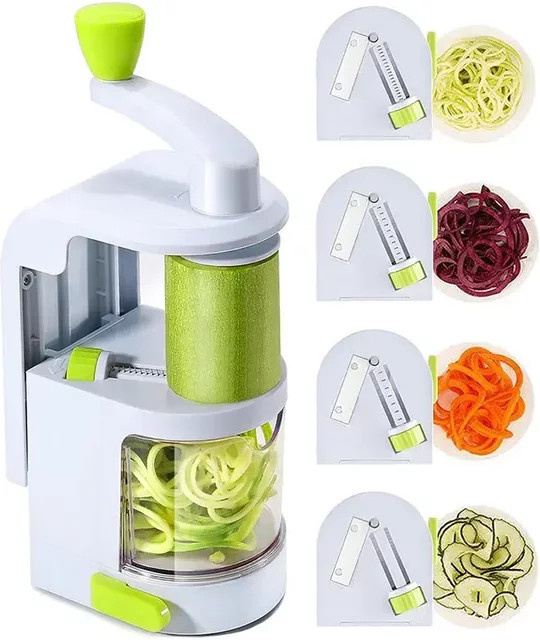 PGY 4-in-1 Gemüsespiralschneider mit rotierender Klinge und rutschfestem Saugnapf in Weiß - Bild 1