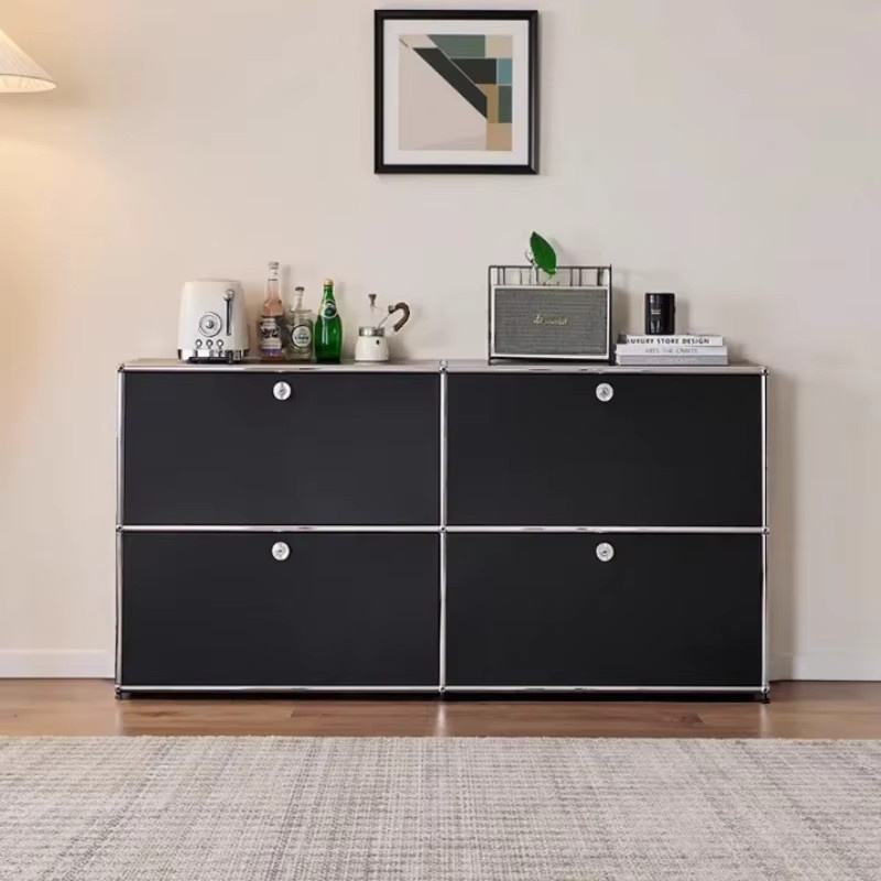 MLG Sideboard im skandinavischen Design, multifunktionale Schrank-Modulkombination für Wohnzimmer und Esszimmer, Schwarz matt, Metall - Bild 2