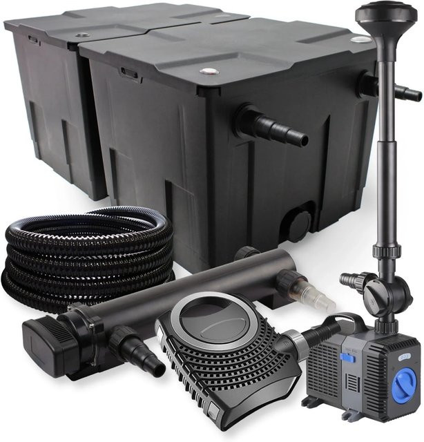 Sunsun Teichfilter Set mit 2 Kammern, 60000L Filterleistung, 36W UVC Klärer Neo10000 und 80W Springbrunnen, Schwarz - Bild 1