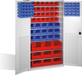 C+P Magazinschrank mit 92 Sichtlagerkästen in Lichtgrau, H x B x T: 195 x 110 x 53,5 cm - Bild 1