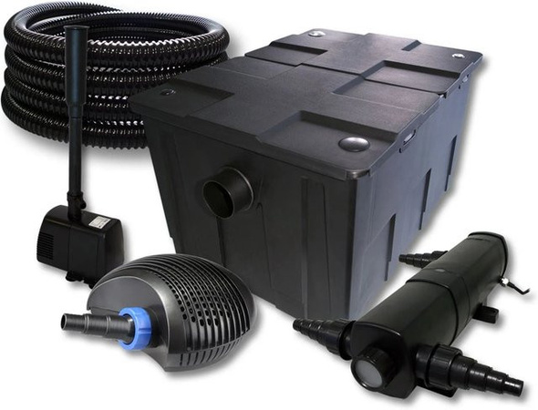 Sunsun Teichfilter Set für bis zu 60000L mit 18W Klärer, 40W Eco Pumpe und Schlauch in Schwarz