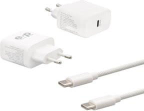 e+p USB-C Ladeset 45W AC-SET 221 in Weiß mit 2m Nylongeflecht-Kabel - Bild 1