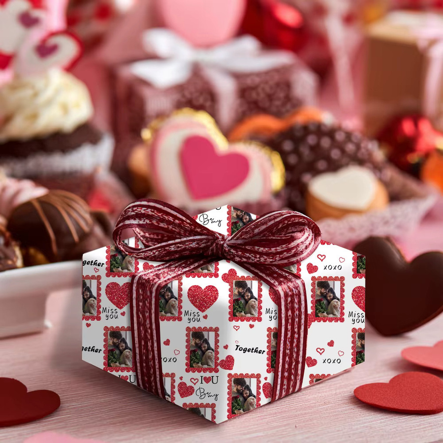 Personalisierbares Geschenkpapier mit eigenem Foto von joy-enlife, weiß, 3 oder 6 Stück für Valentinstag, Hochzeit und Partys - Bild 3