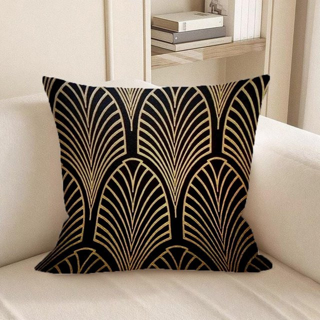 Heimdeko Kissenbezug im Art Deco Stil, Gold und Schwarz gemustert, B/B: 45 x 45 cm - Bild 1
