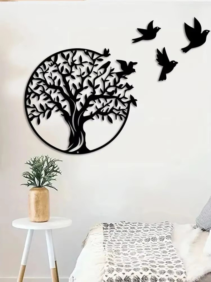 DDPNKL Wanddekoration Baum des Lebens aus Metall in Schwarz, modernes florales Design für Garten und Haus - Bild 5