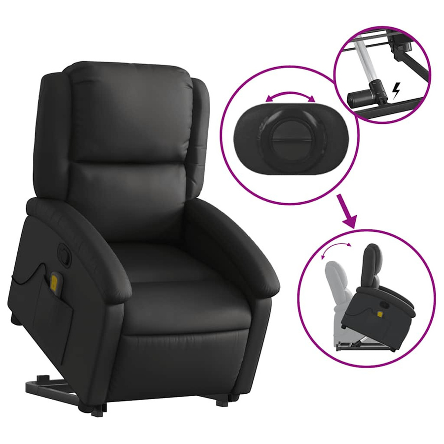 vidaXL Massagesessel mit Aufstehhilfe aus Echtleder in Schwarz - Bild 4