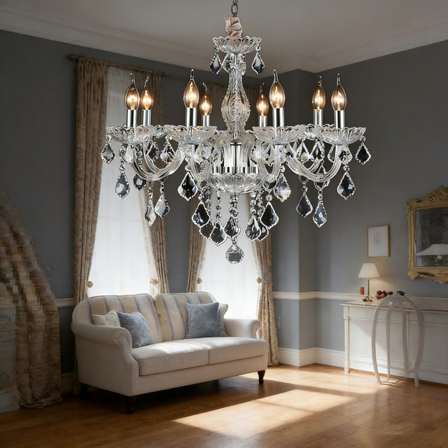 AL.HaffaR Klassischer Kristall-Kronleuchter in Transparent, Runde Hängende Deckenleuchte für Wohnzimmer, Schlafzimmer und Küche - Bild 1