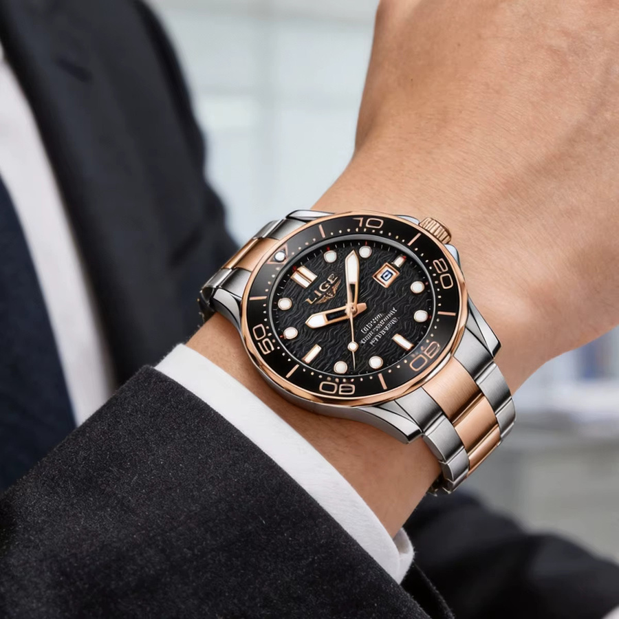 LIGE Armbanduhr Edelstahl, Quarz, Schwarz, Herren - Bild 5