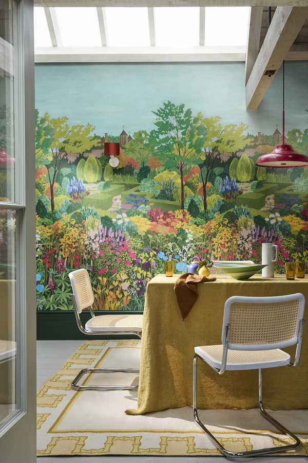 Little Greene Mural Castle Garden Wandtattoo in Pale Lime mit botanischem Naturmotiv und floralem Design - Bild 1