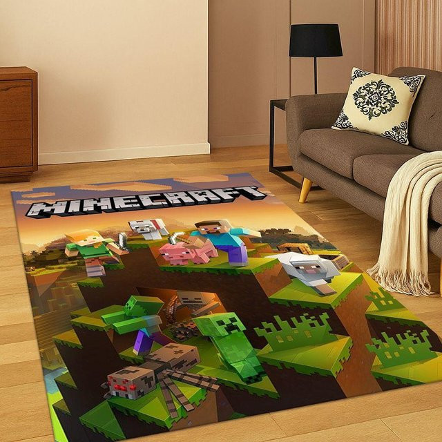 WEN-july Cartoon Pixelspiel Teppich für Kinder, rutschfester und waschbarer Polyester-Fußmatte für Wohnzimmer oder Schlafzimmer, B/B: 40 x 60 cm, Mehrfarbig - Bild 1