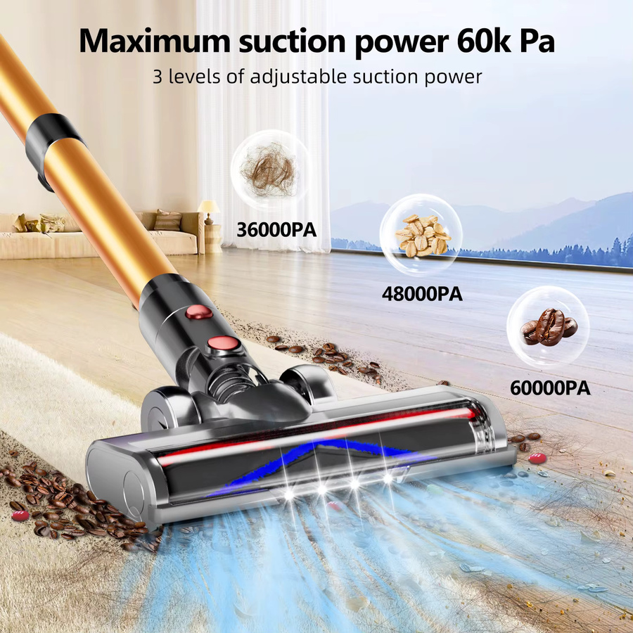 Daccormax Kabelloser Stabstaubsauger mit Smart-Touchscreen, 65KPa Saugkraft, 3-stufig einstellbar, bagless, Gelb/Mehrfarbig - Bild 2