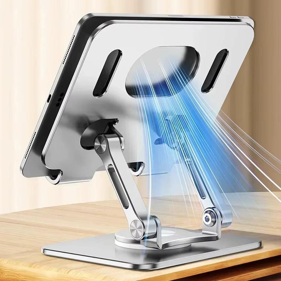 YYLMONE 360 Grad drehbarer Tablet-Ständer aus Aluminium, verstellbarer und faltbarer Halter für iPad Pro, Air und Mini, Farben: Grau und Silber - Bild 5