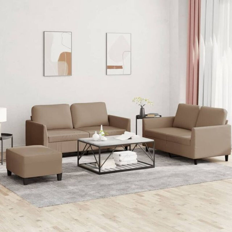 Vidaxl 3-tlg. Sofagarnitur Modern in Braun und Beige aus Kunstleder mit Kissen inklusive 2-Sitzer - Bild 1