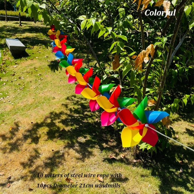 10er Set bunte 5-Blatt-Windräder von leerpai mit Aufhängung für Hof und Garten, mehrfarbig und braun - Bild 1