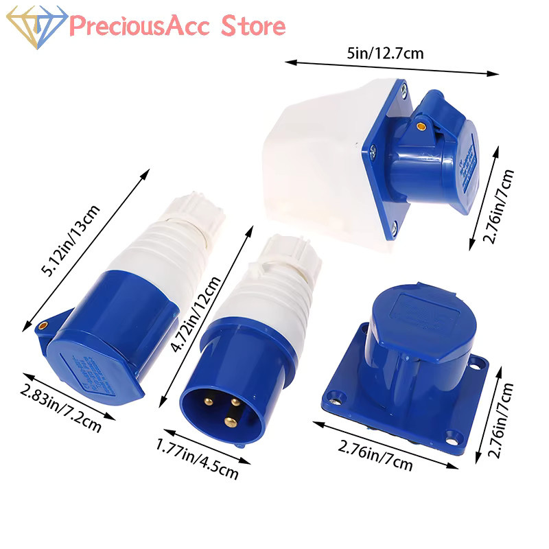 Industrieller wasserdichter Stecker und Buchse Set 220 V 16 A 3-polig IP44 Blau für Wohnwagen, Wohnmobil und Yacht - Bild 2