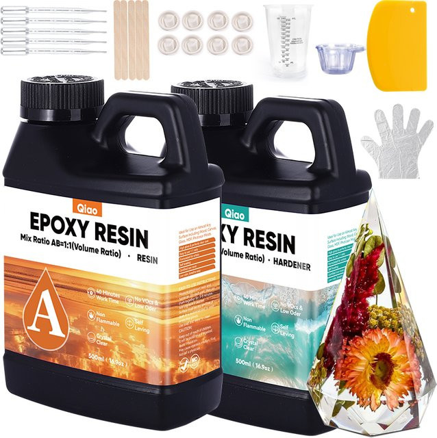 QIAO DIY Kristall-Epoxidharz-Set transparent, schnell härtendes 1:1 Mischverhältnis für Beschichtungen, Formen, Schmuck und Gießanwendungen - Bild 1
