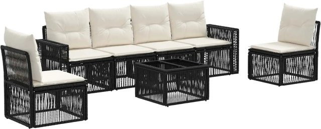 vidaXL Gartensofa-Set 7-teilig aus Poly-Rattan in Schwarz und Cremeweiß mit L-Form, Polsterung und Couchtisch für Garten und Terrasse - Bild 1